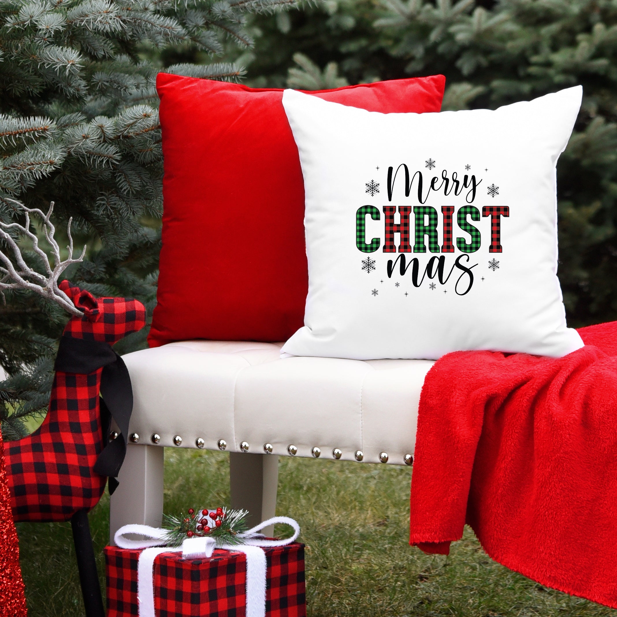 Tartan Merry Christmas Cushion