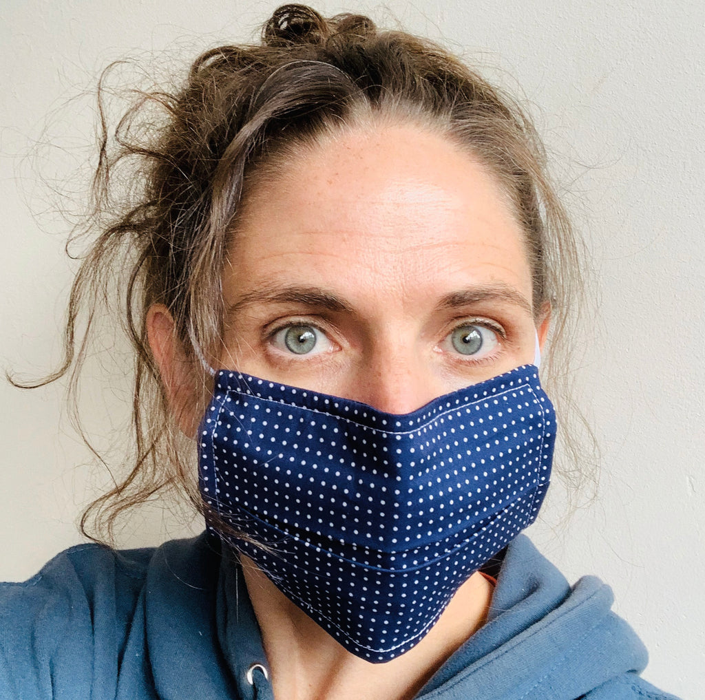 Pack Of Five 100% Cotton Navy Polka Dot Face Mask