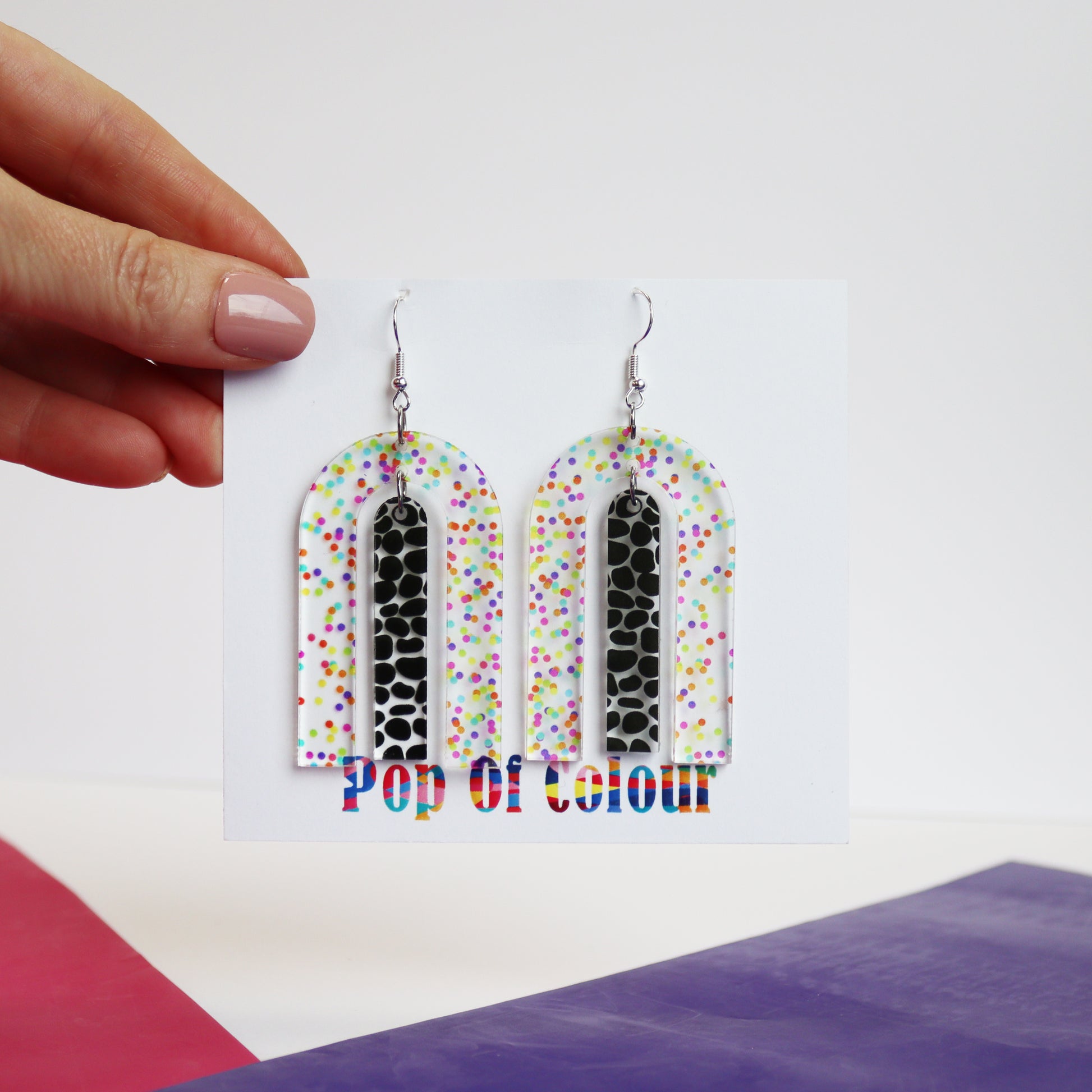 pop of clour statement earring modern acrylic printed statement jewellery
