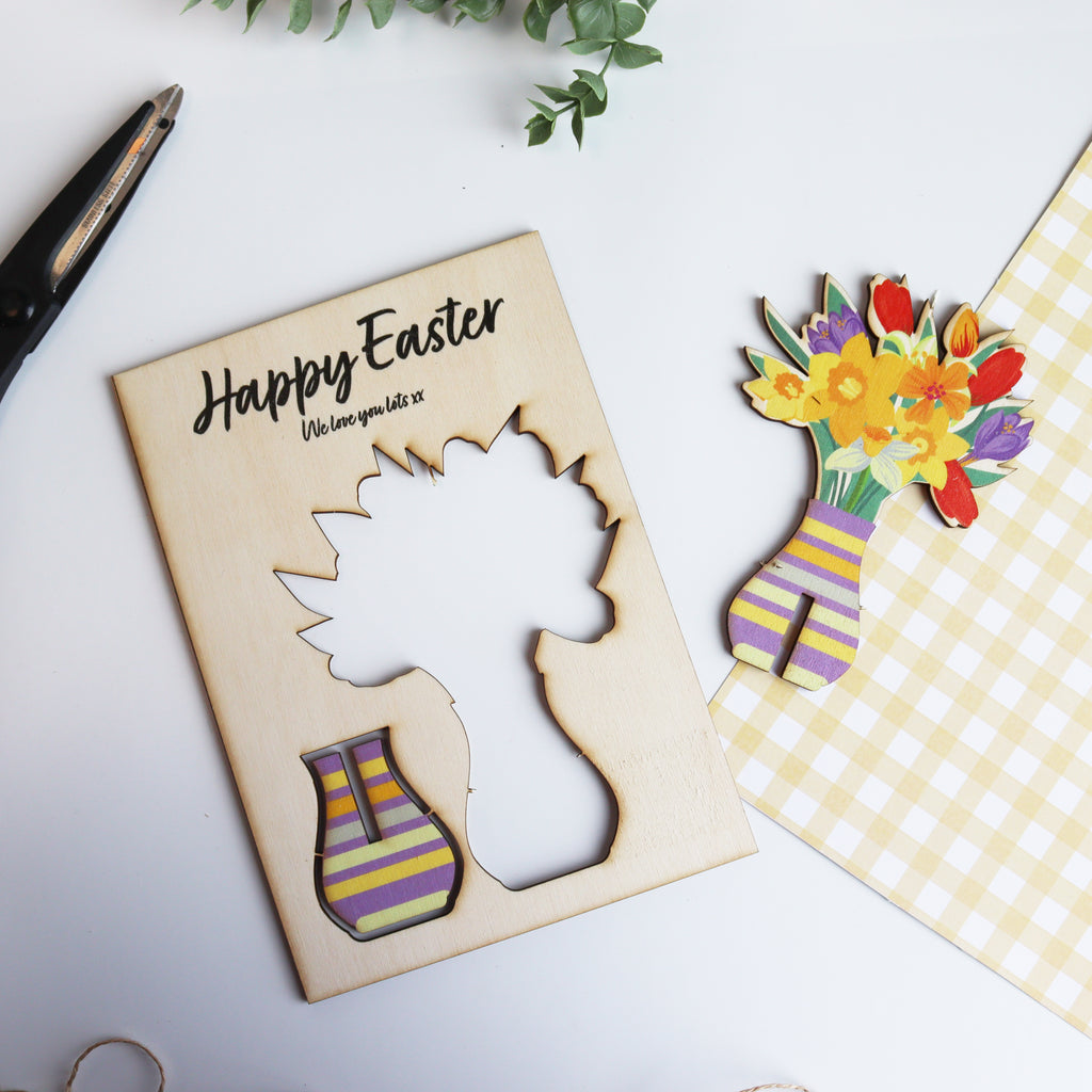 Personalised 3D Wooden Easter Flower Card – Keepsake Gift