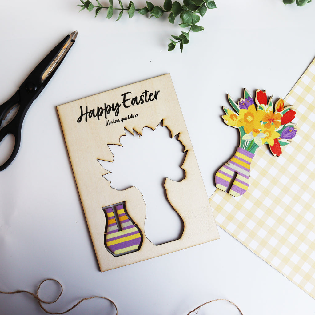 Personalised 3D Wooden Easter Flower Card – Keepsake Gift