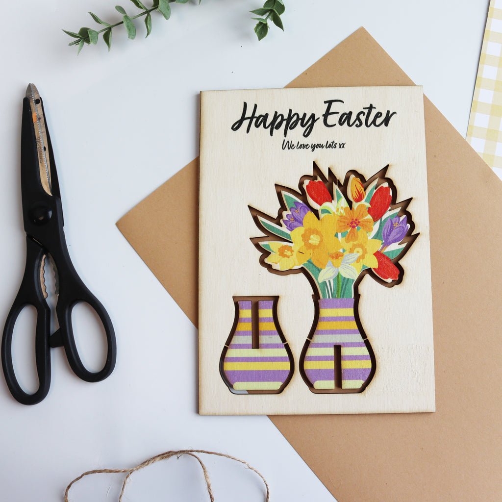 Personalised 3D Wooden Easter Flower Card – Keepsake Gift