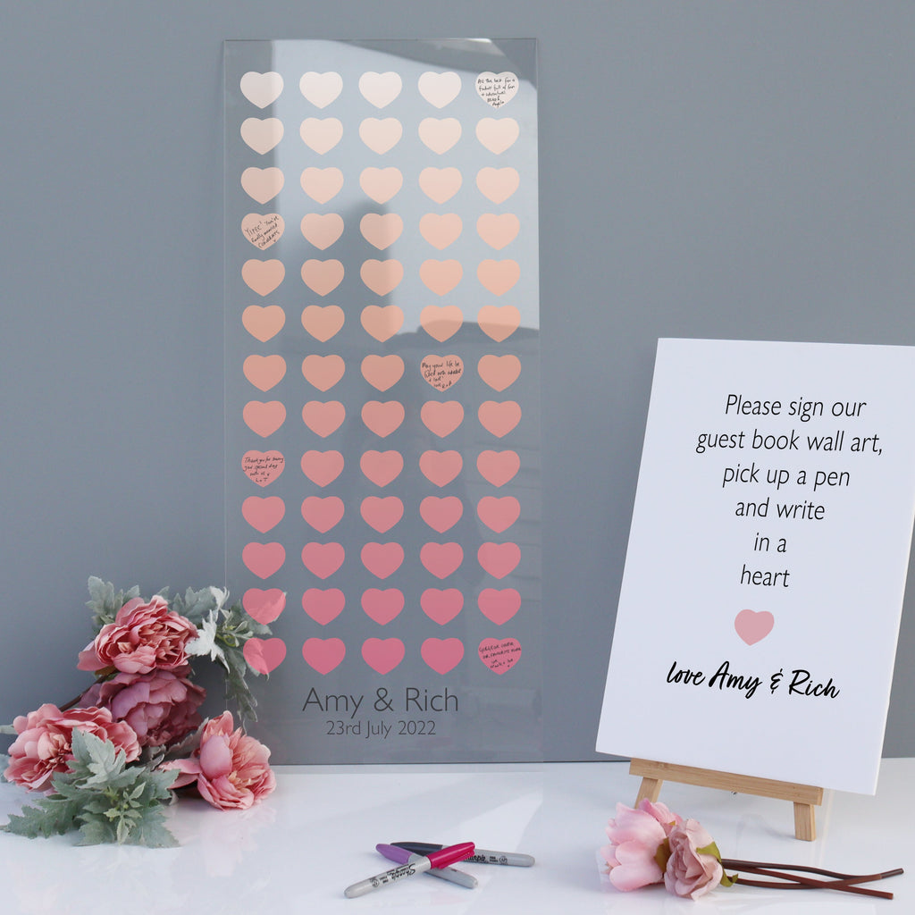 portrait ombre blush ink theme pastel wedding guest book hwart wall art personalised unusual wedding guest book