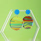 printed acrylic colourful mismatch circle earrings shown on acrylic earring holder