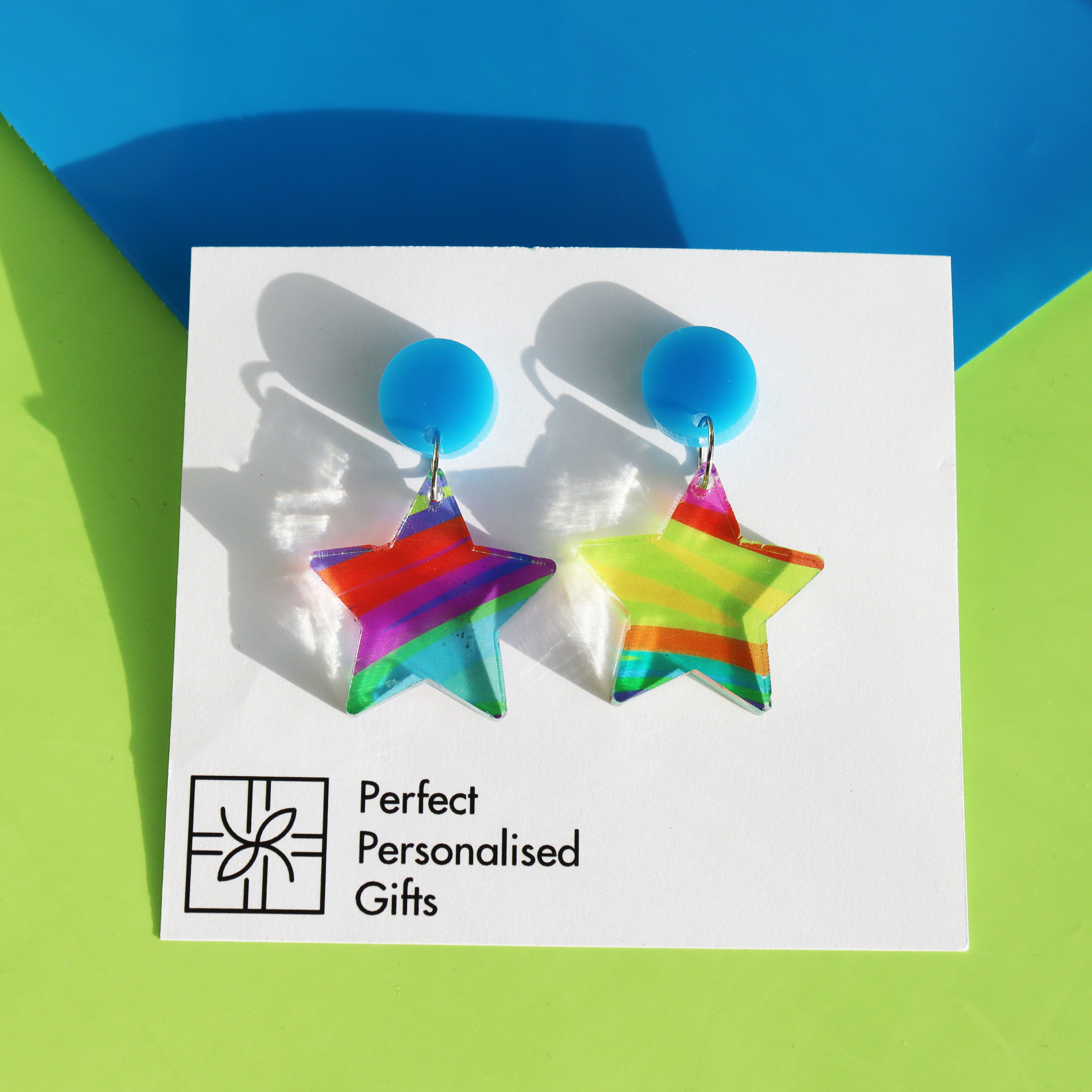 printed acrylic colourful mismatch earrings each one is different