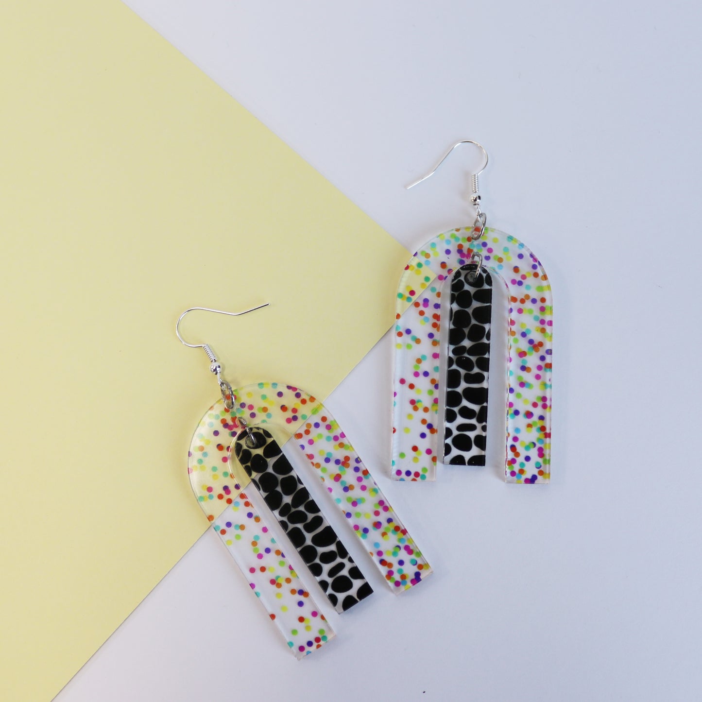 printed geometric acrylic colourful earrings acrylic modern contemporary statement earrings acrylic jewellery