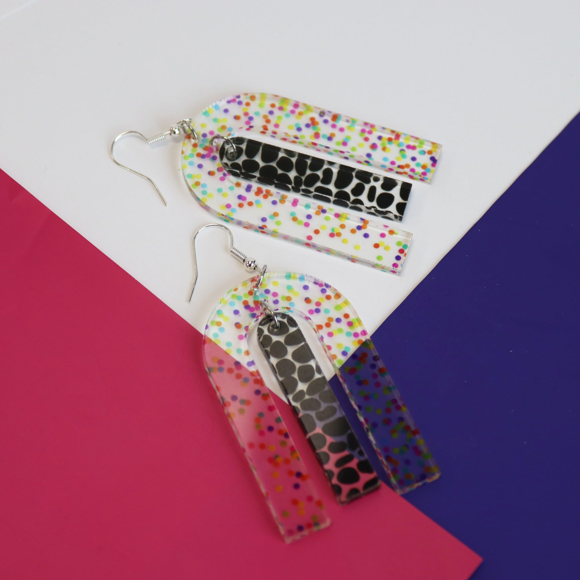 printed modern bright geometric acrylic statement dangly earrings modern large earrings
