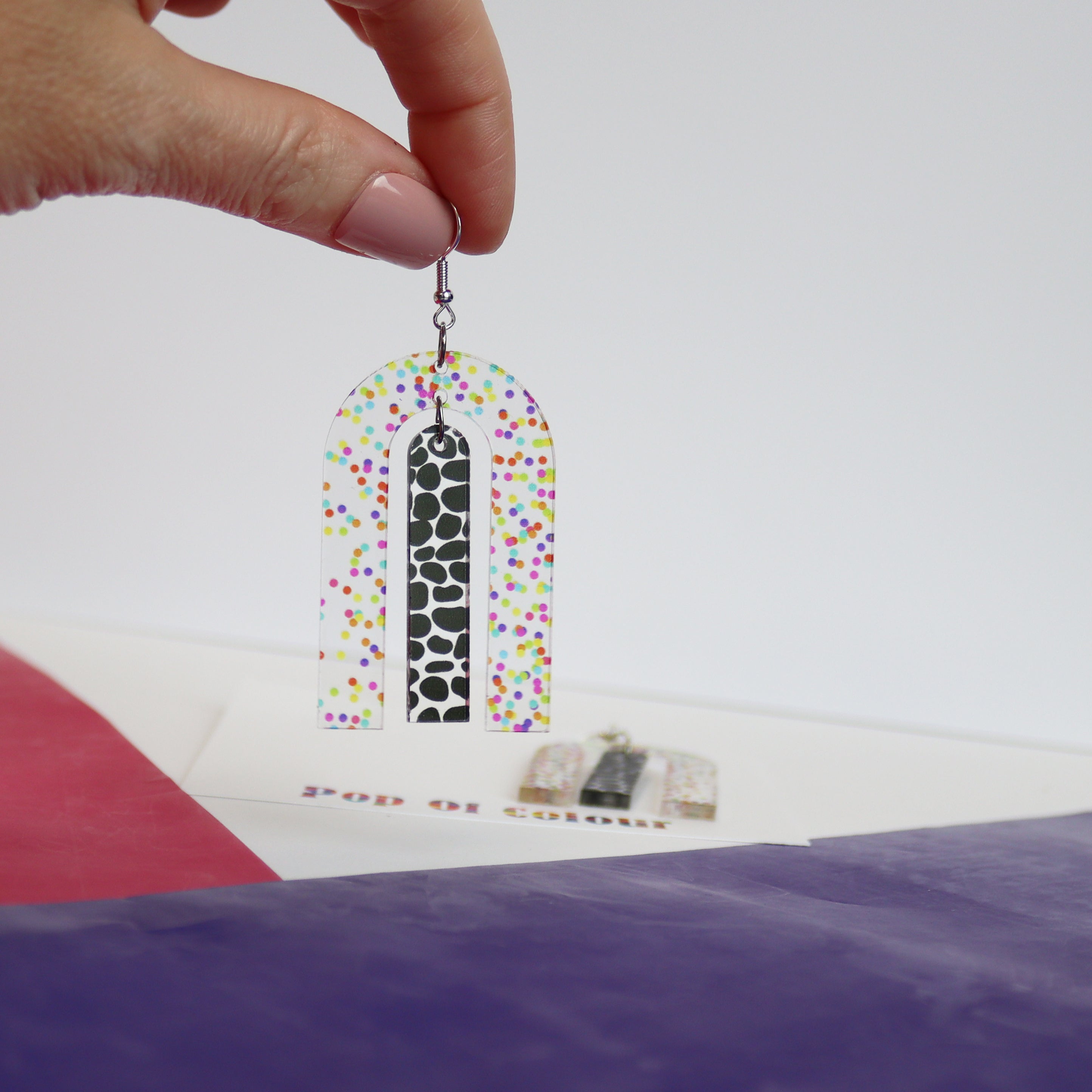 large modern printed geometric colourful earrings acrylic modern contemporary statement earrings acrylic jewellery