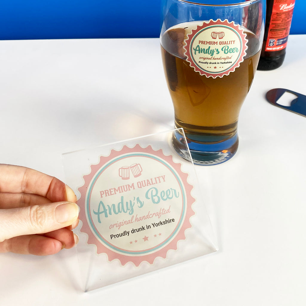 Personalised Clear Acrylic Printed Beer Mat Coaster