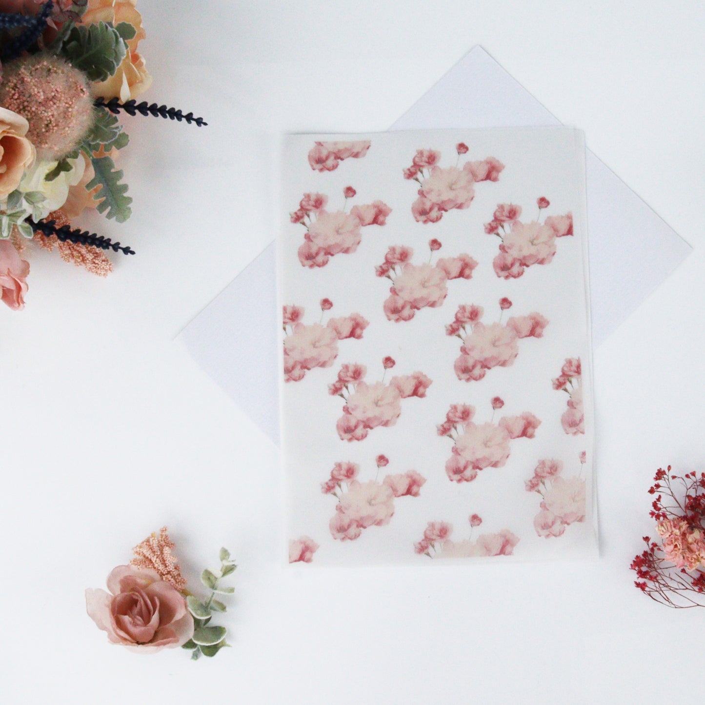 Printed Vellum Pink Flower Paper