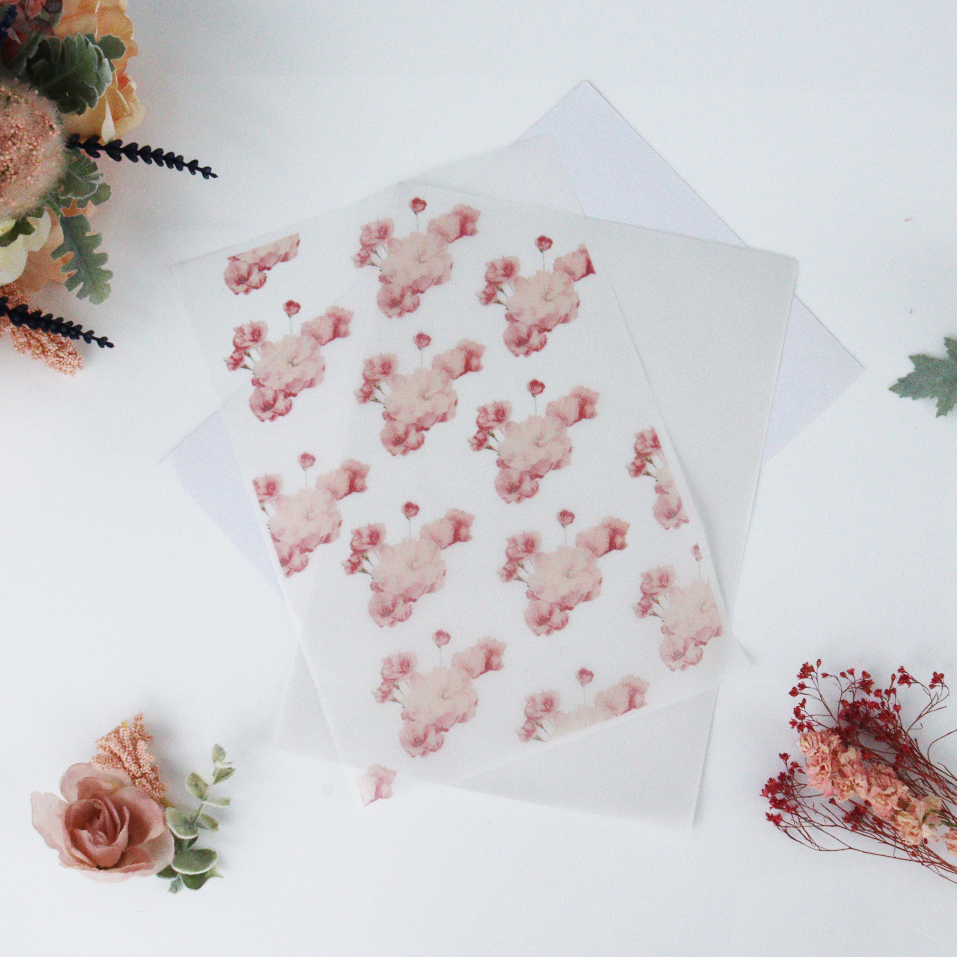 Printed Vellum Pink Flower Paper