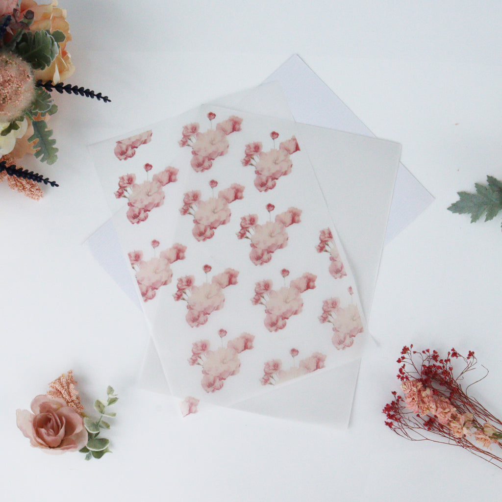 Printed Vellum Pink Flower Paper