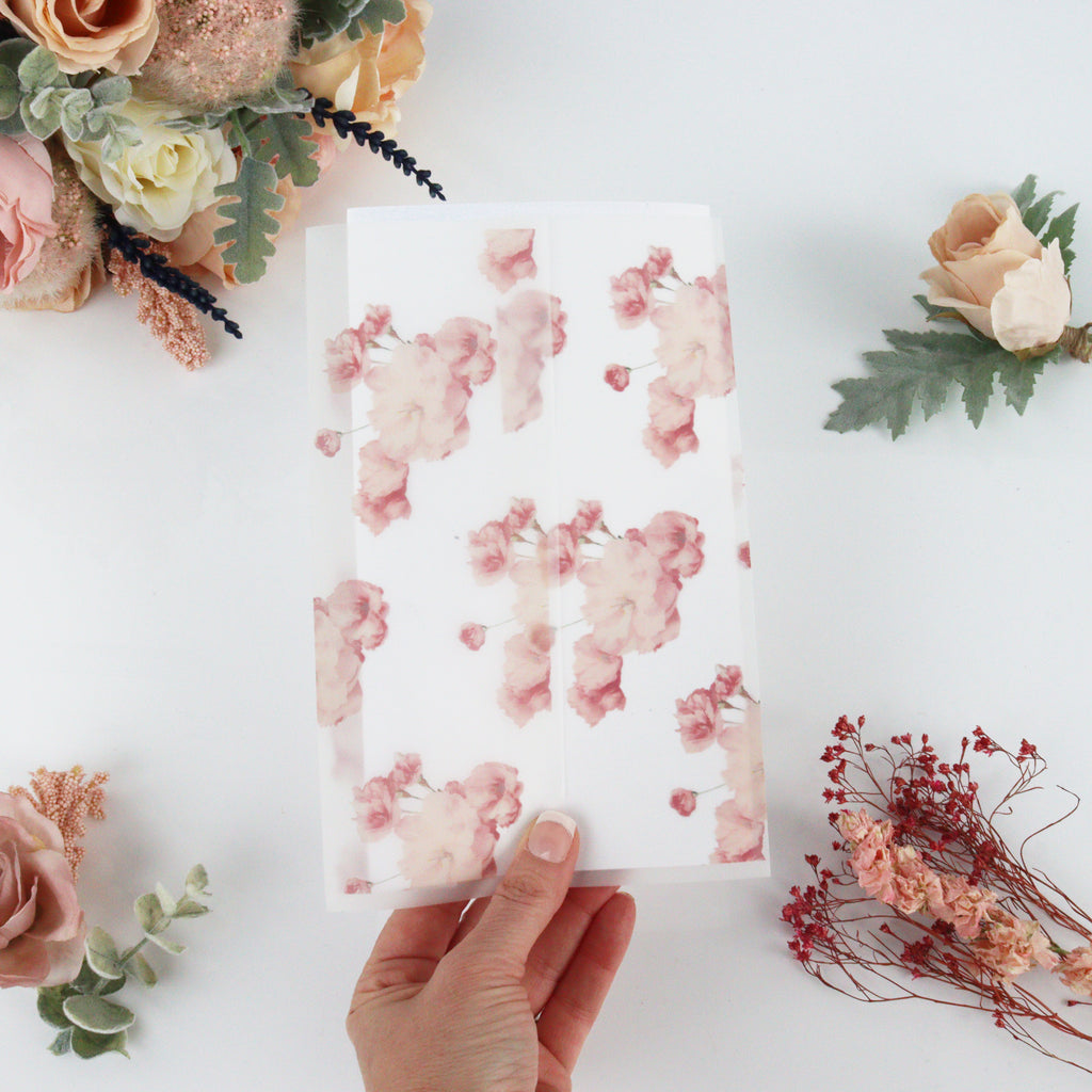 Printed Vellum Pink Flower Paper