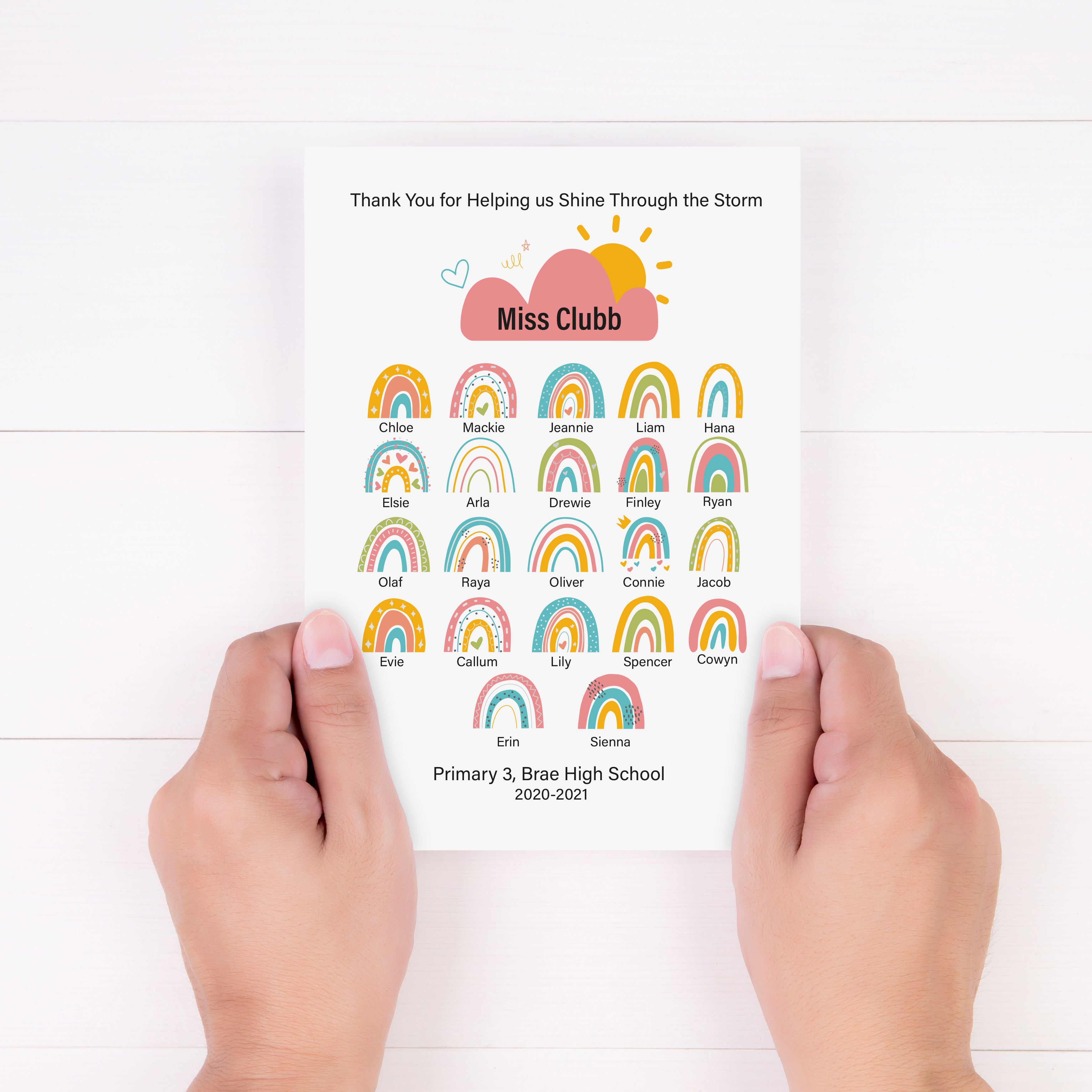Thank You Teacher Card Rainbow Print