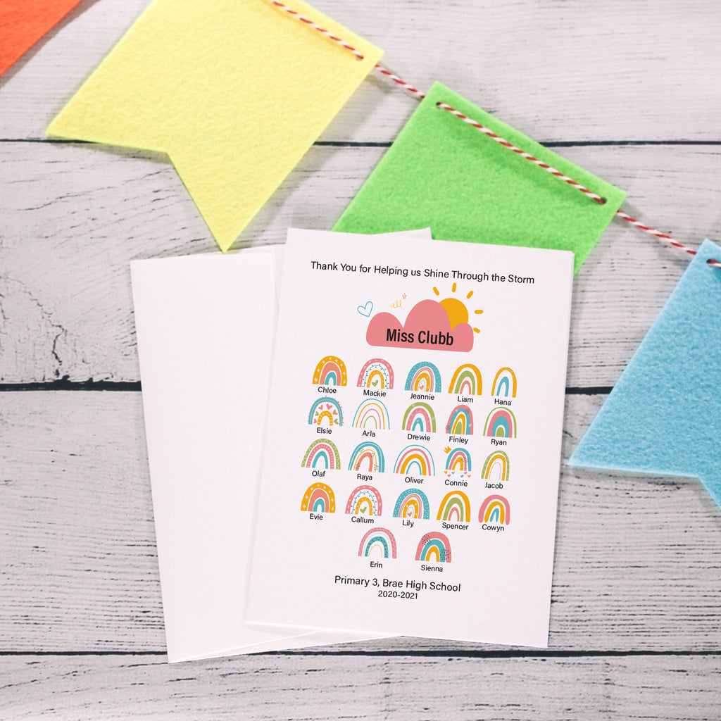 Thank You Teacher Card Rainbow Print
