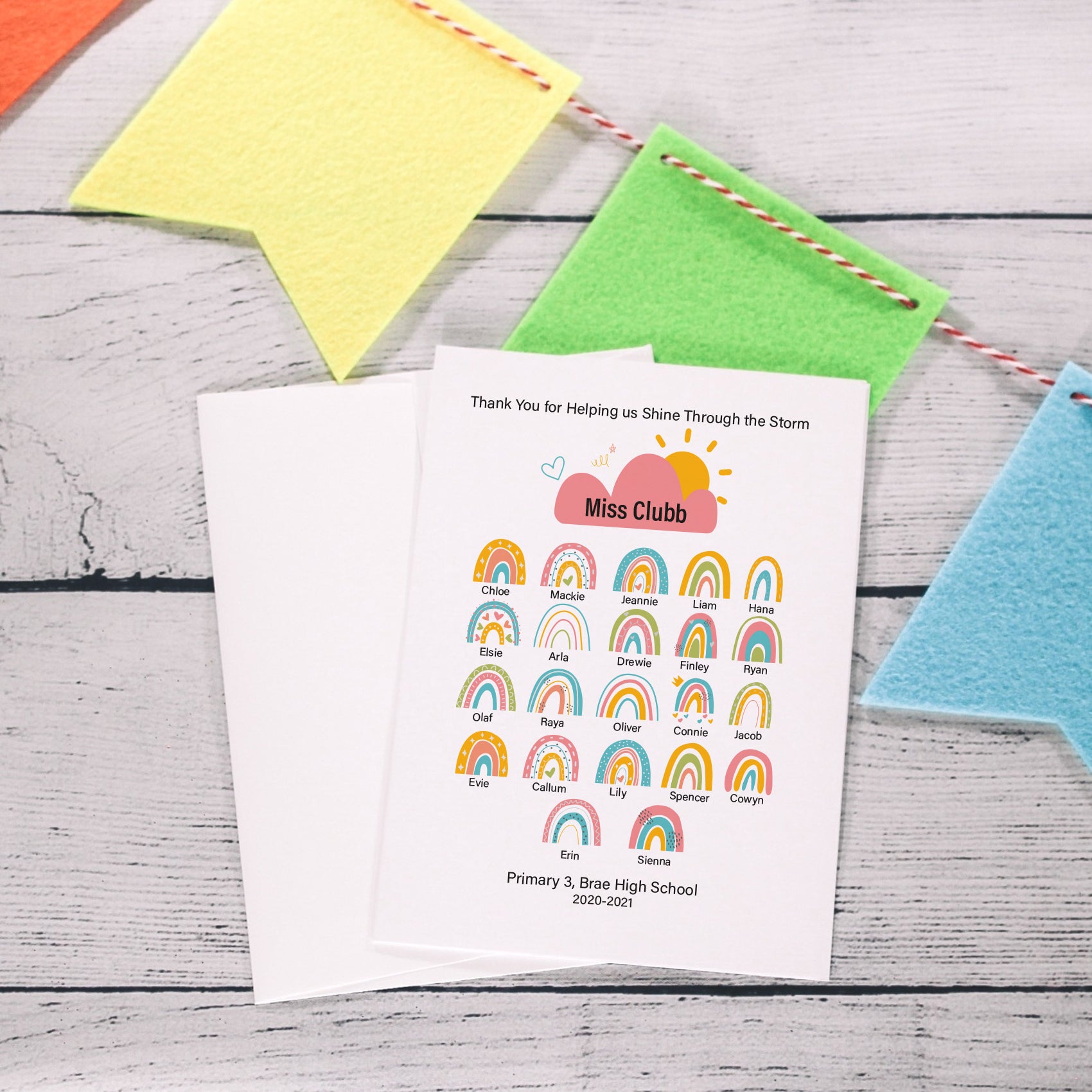 Thank You Teacher Card Rainbow Print