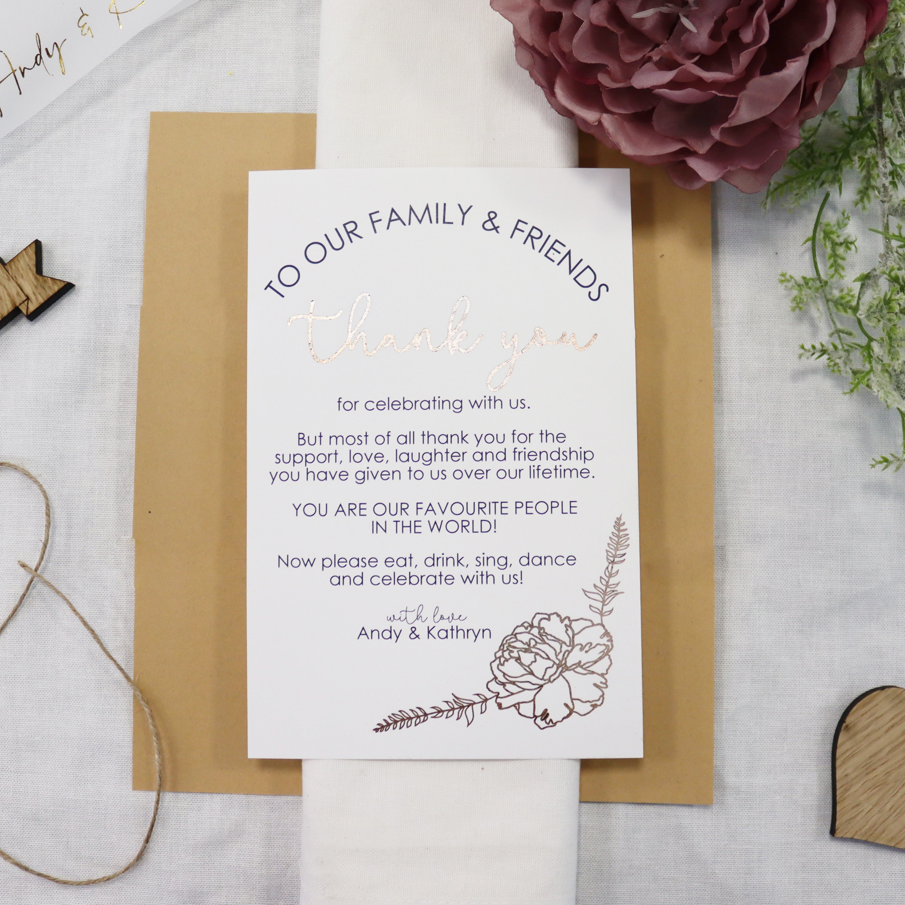 Modern Foiled Peony Wedding Place Setting