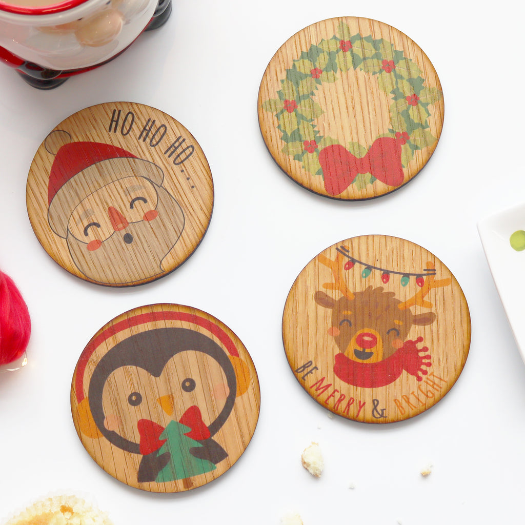Set Of Four Christmas Character Wooden Coasters