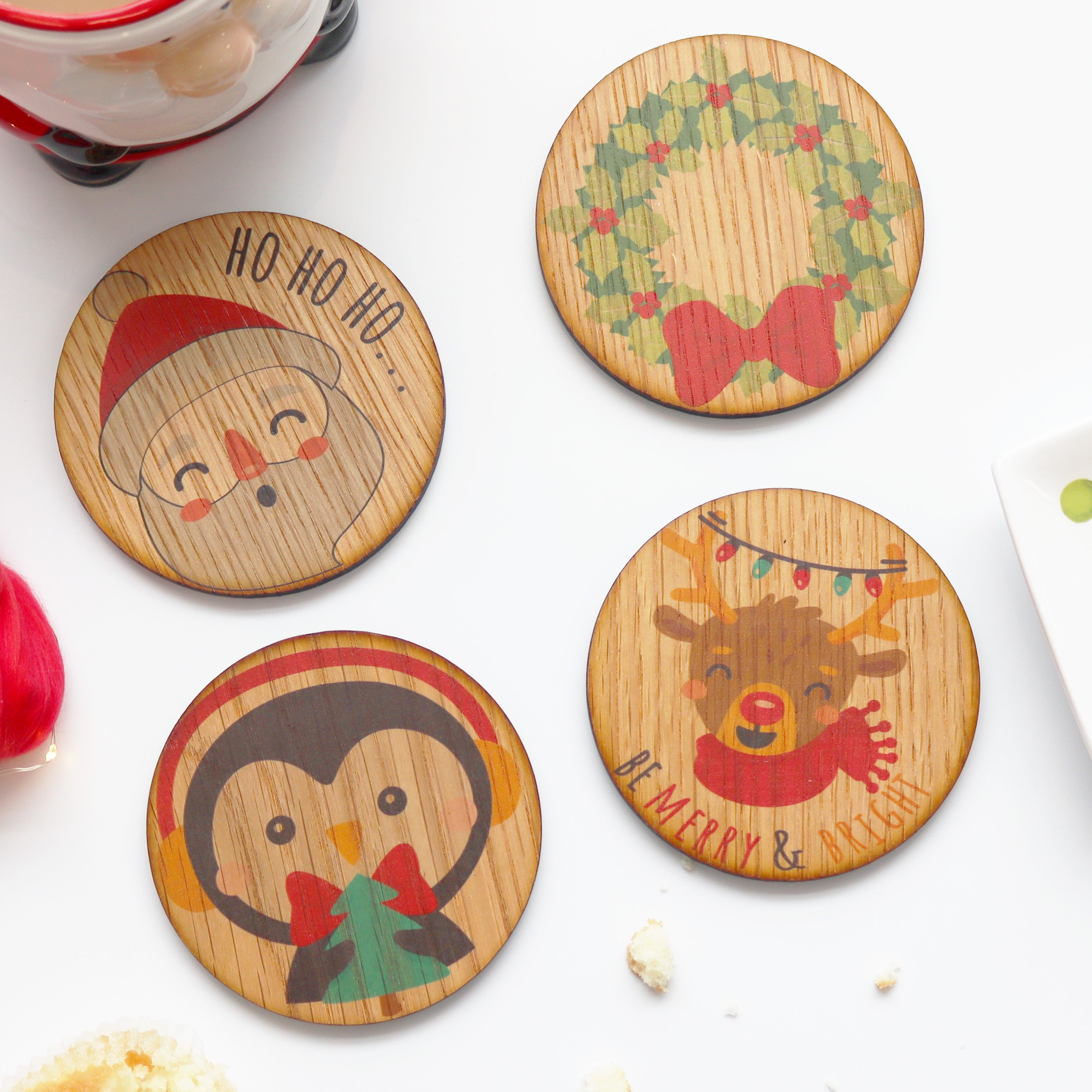 Set Of Four Christmas Character Wooden Coasters