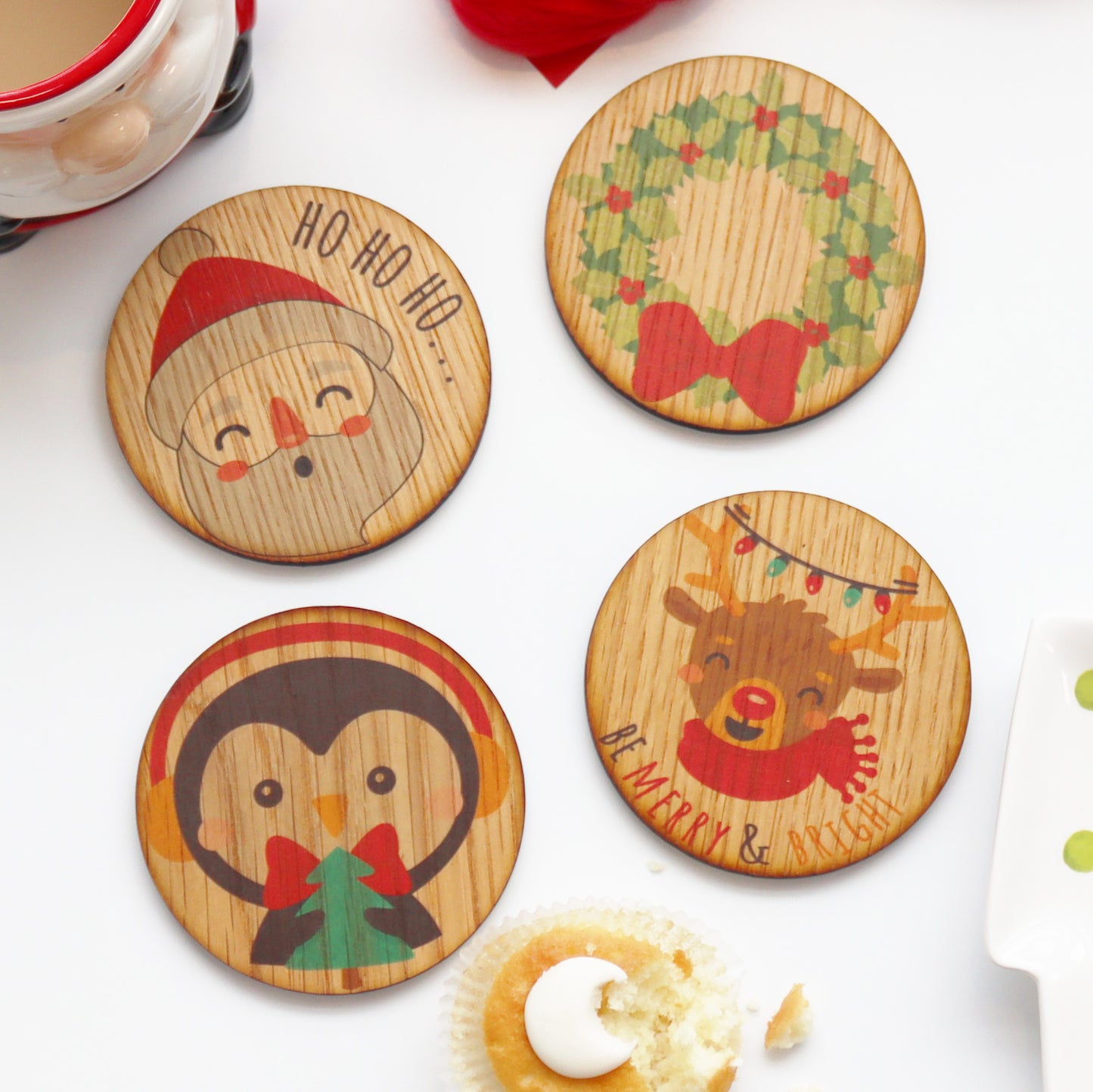 Set Of Four Christmas Character Wooden Coasters