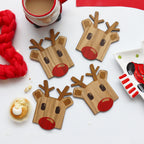 Set Of Four Wooden Rudolph Reindeer Coasters