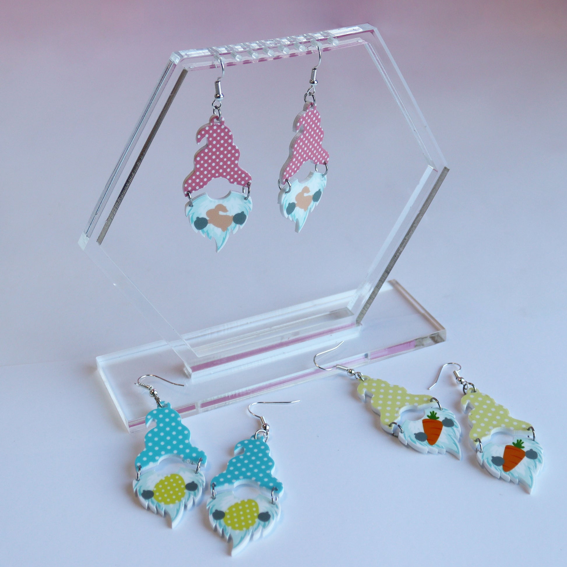 set of three gonk easter gnome earrings designs