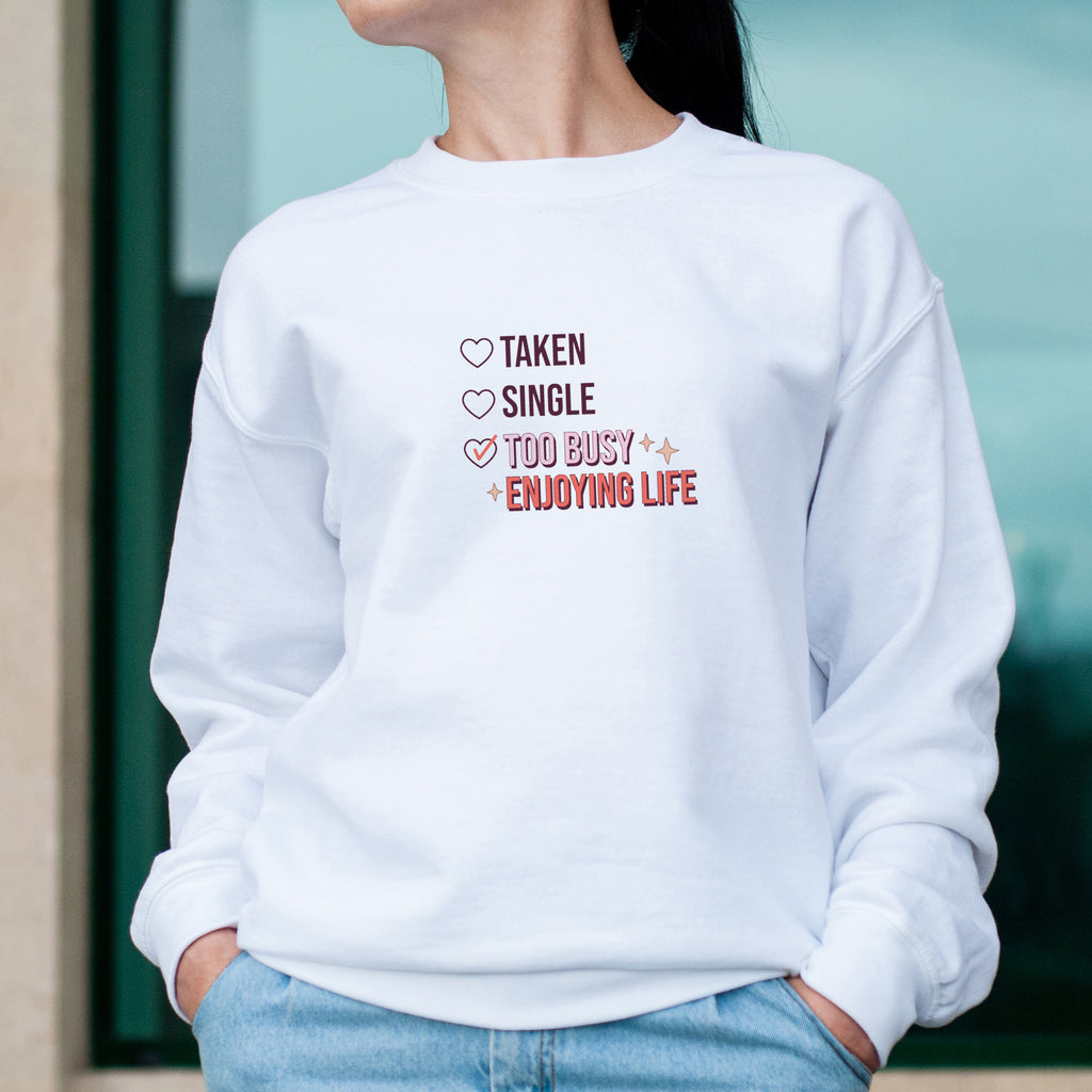 Anti valentine's day white sweatshirt with coloured print on model