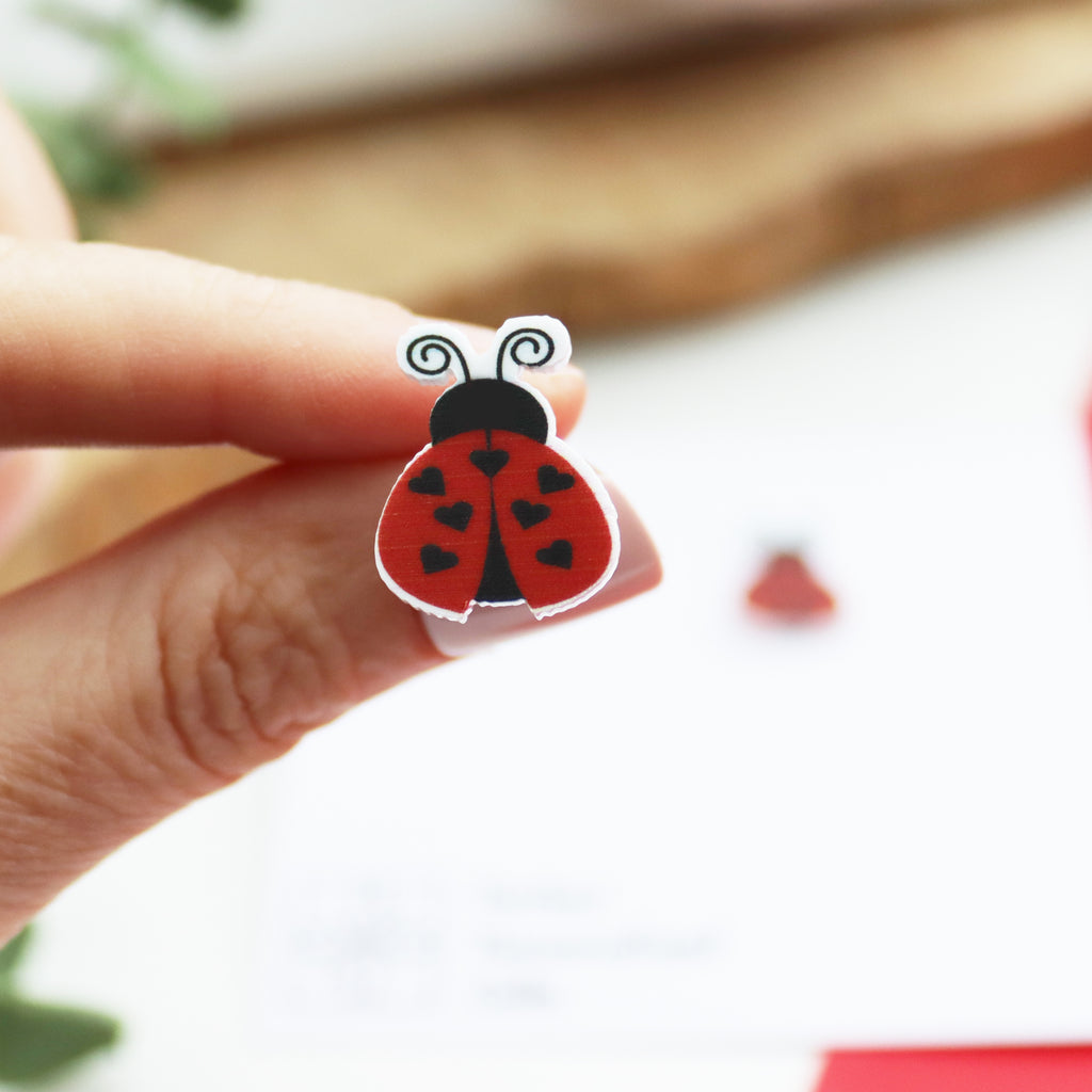 Small coloured stud earring with ladybird design