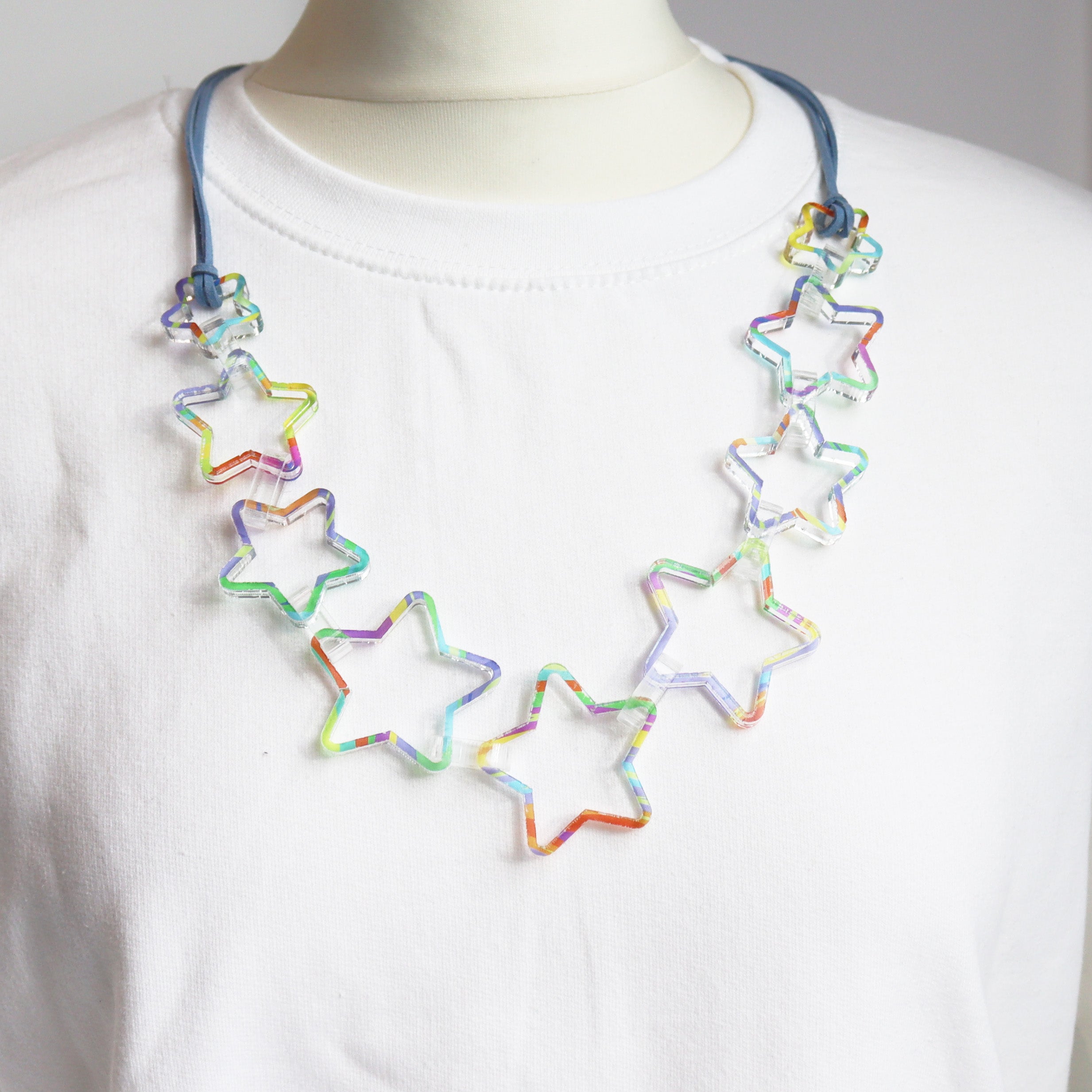 statement large printed acrylic star necklace cut from acrylic close up