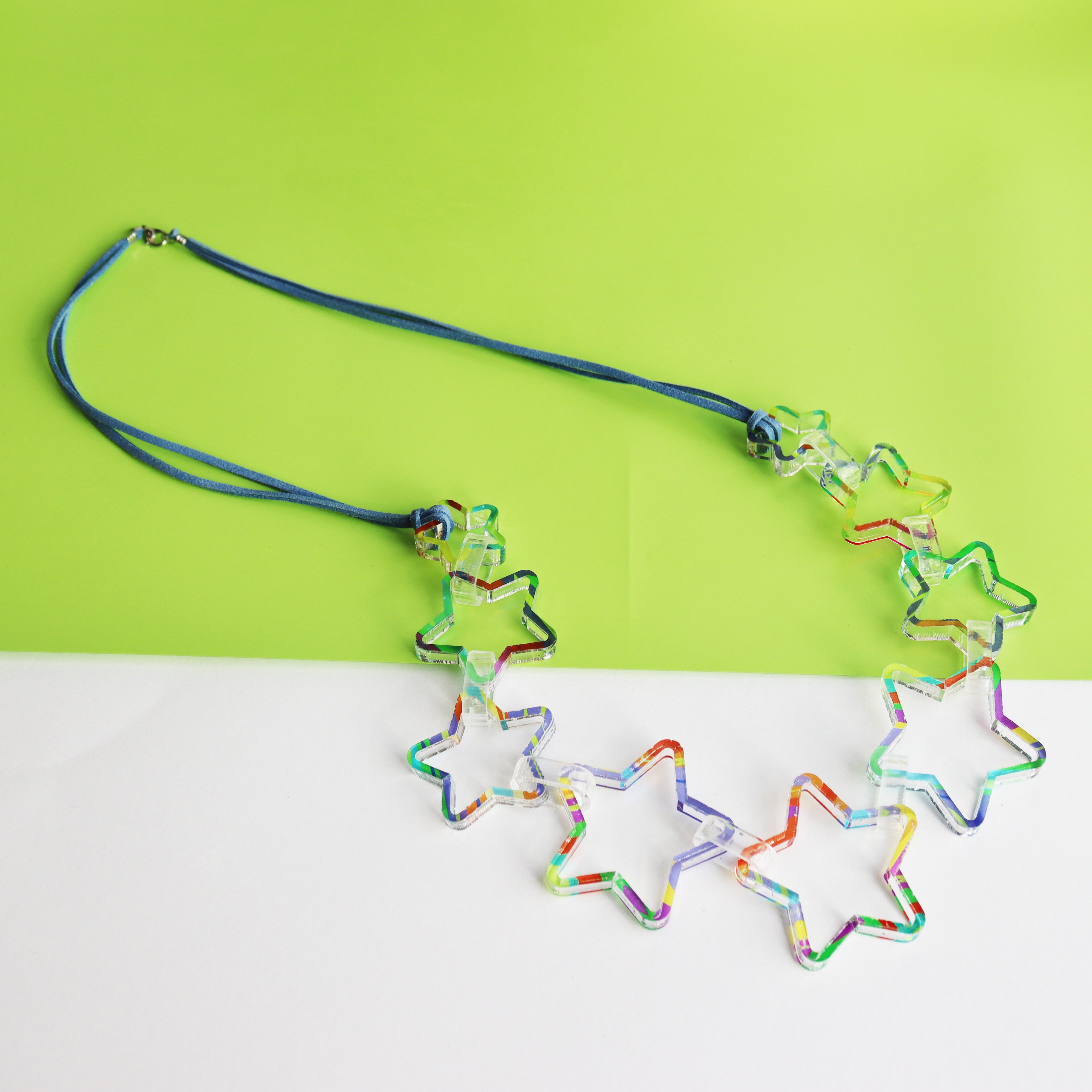statement star prined acrylic geomtric colourful necklace