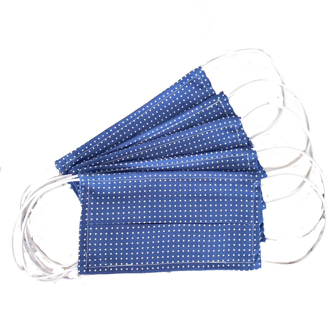 Pack Of Five Steel Blue Polka Dot 100% Cotton Facemask
