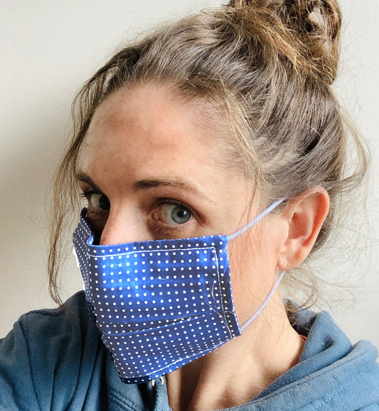Pack Of Five Steel Blue Polka Dot 100% Cotton Facemask