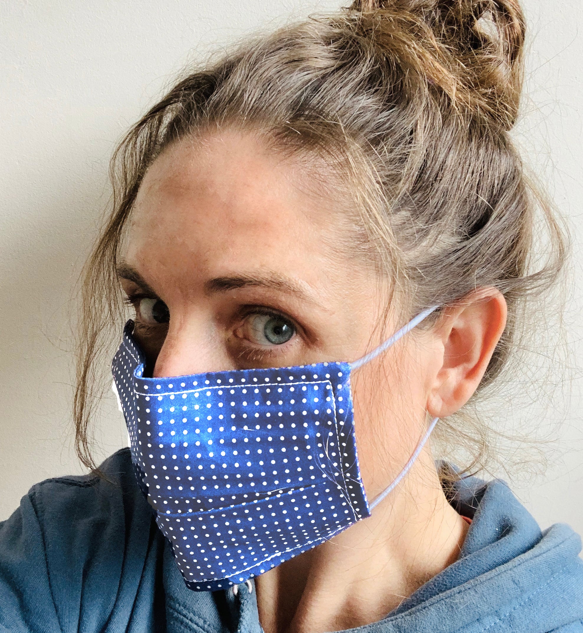 Pack Of Five Steel Blue Polka Dot 100% Cotton Facemask