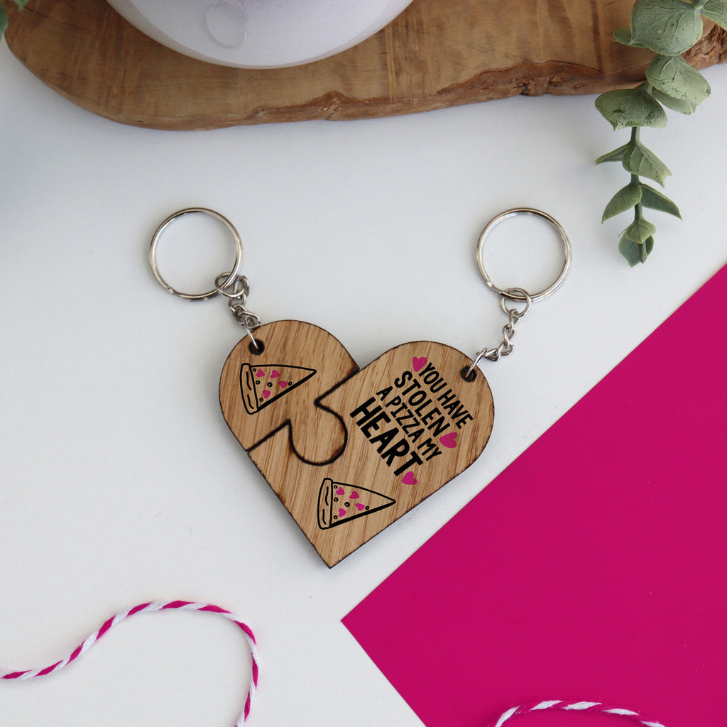 stolen a pizza my heart couples keyrings with pizza design for pizza loving couple
