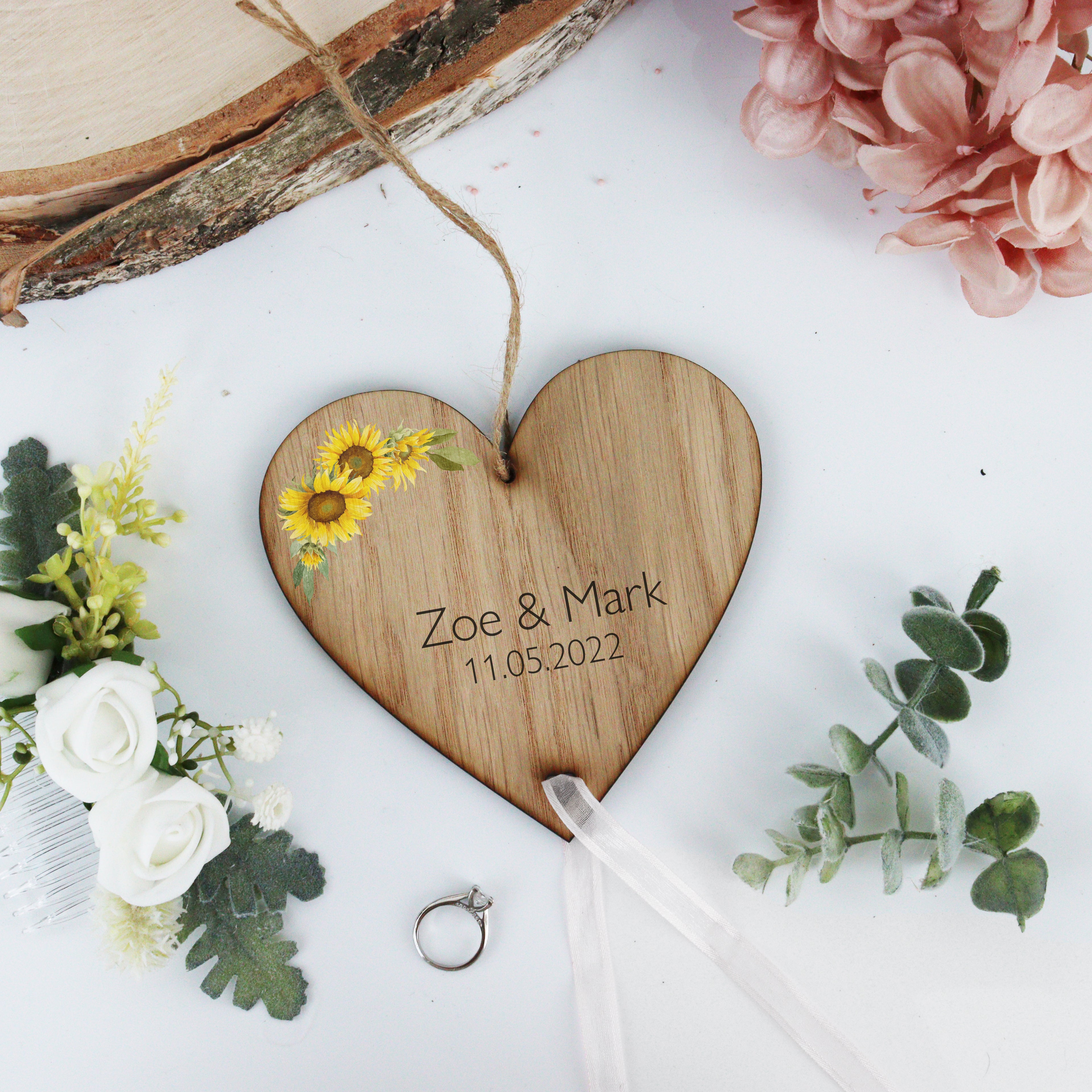 Personalised Wedding Ring Bearer Holder - Sunflower