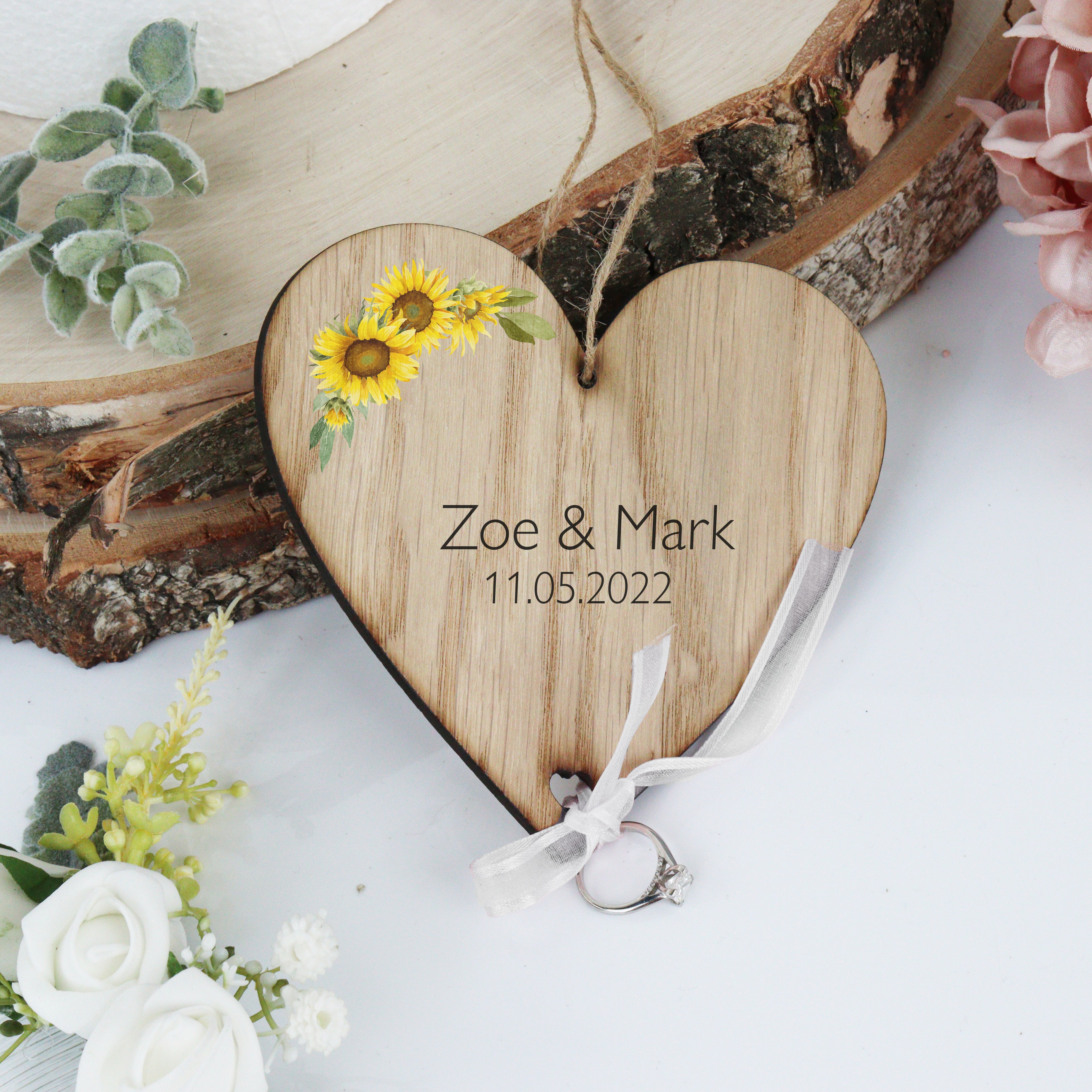 Personalised Wedding Ring Bearer Holder - Sunflower