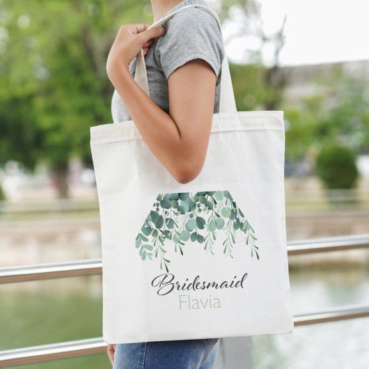 Personalised botanical leaf design tote bag for Bridal Party