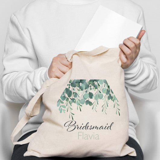 Personalised botanical leaf design tote bag for Bridal Party
