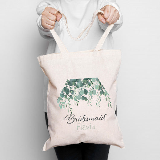 Personalised botanical leaf design tote bag for Bridal Party