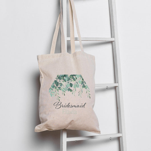 Personalised botanical leaf design tote bag for Bridal Party