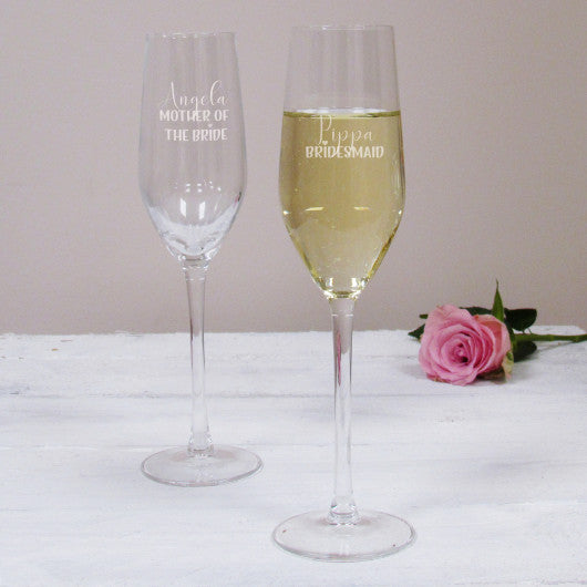 Personalised engraved Bridesmaid champagne flute wedding toast glass