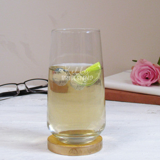 Engraved personalised tall tumbler glass for wedding party