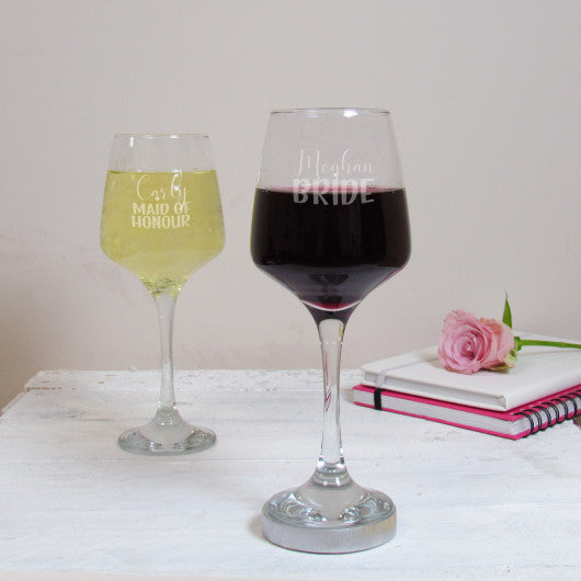 Personalised engraved Bride wine glass toast