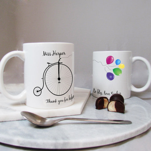 Personalised thank you teacher balloon mug shown close up