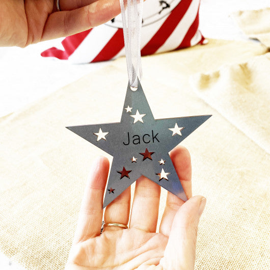 Personalised Silver Duo Star Bauble
