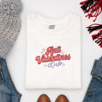 White anti valentine's sweatshirt paired with winter woollies