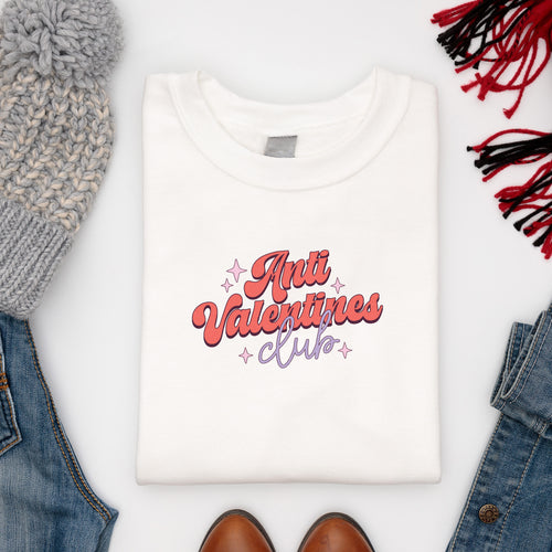 White anti valentine's sweatshirt paired with winter woollies