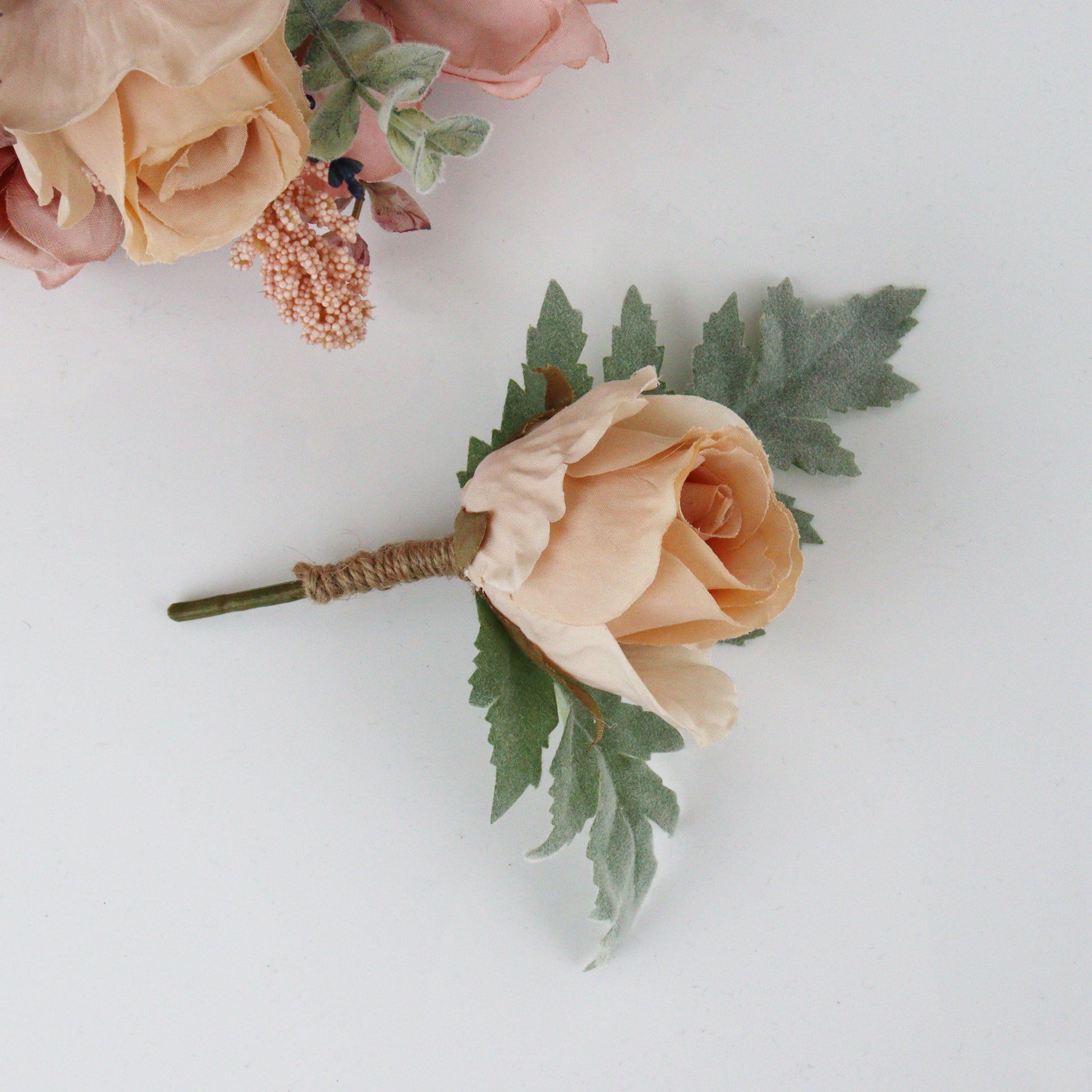 vintage peach rose buttonhole artificial flower silk flower buttonhole wedding artificial flowers
