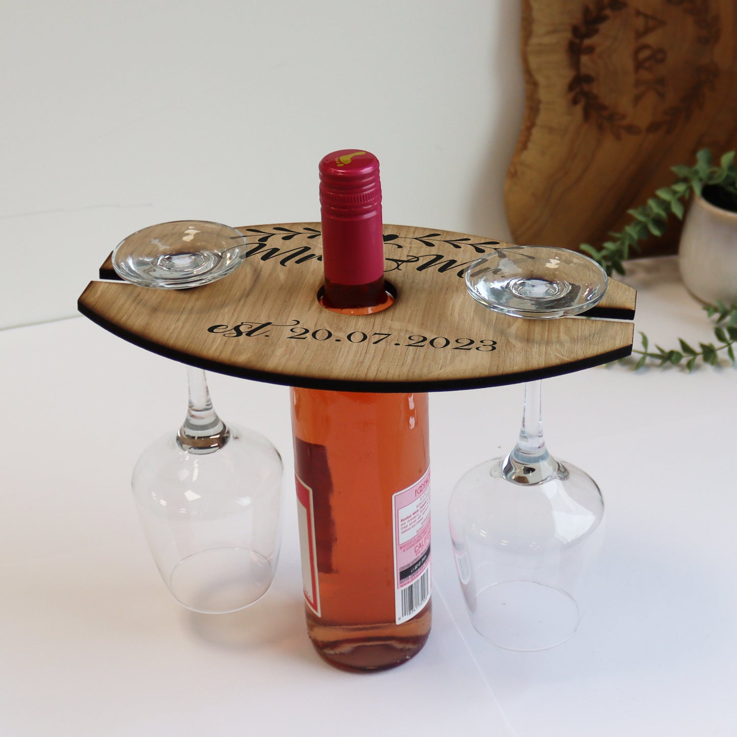 wedding gift wine bottle holder wine butler and winge glass holder personalised