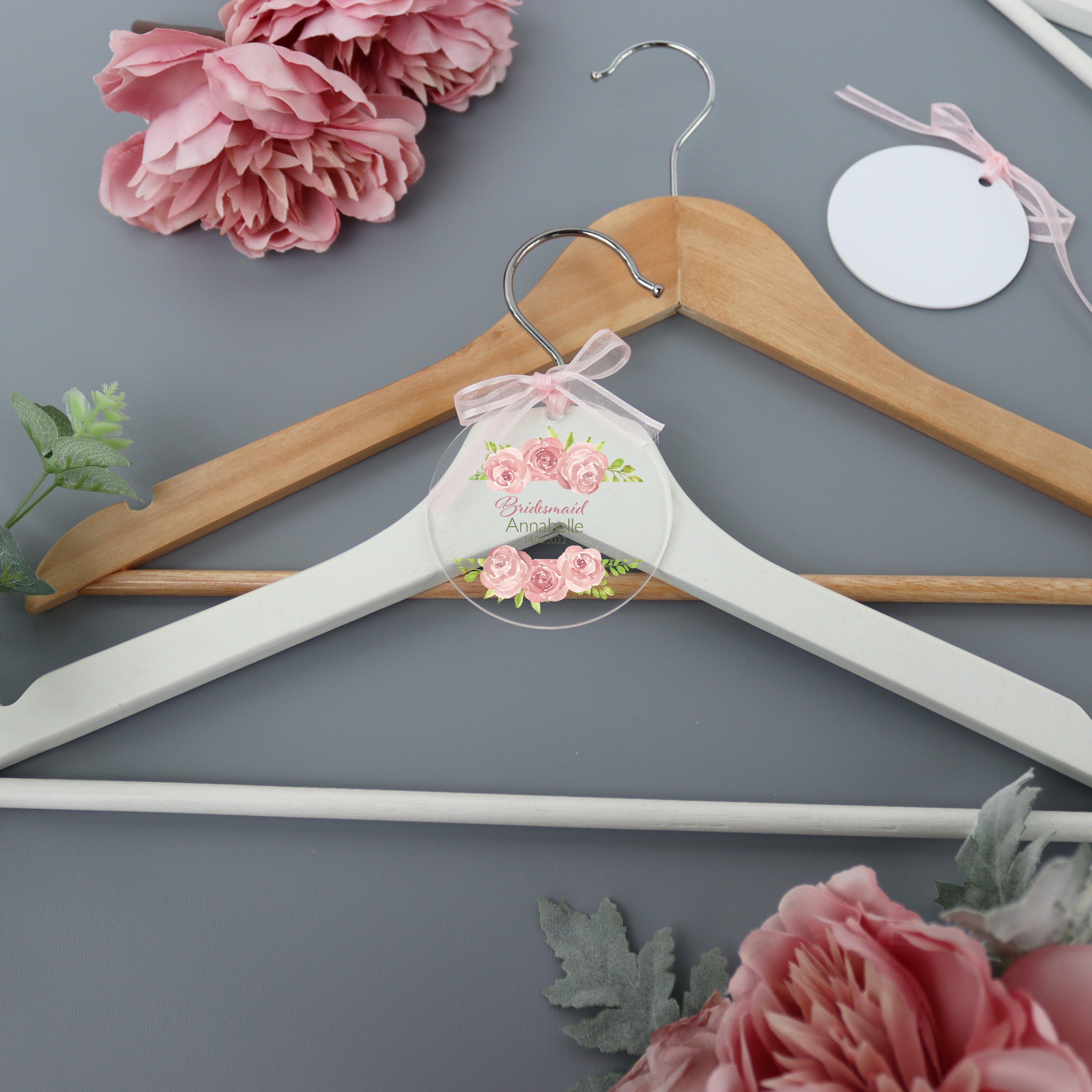 Personalised Clear Wedding Hanger Pink Rose